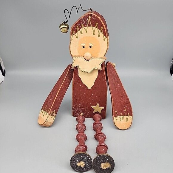 Wooden Craft SANTA CLAUS Standing Jointed Arms Christmas Sitting 15” Red Bell - Picture 1 of 7